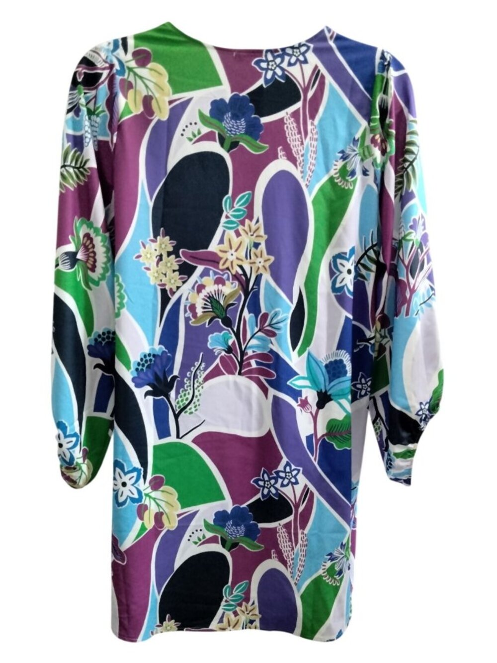 Cotton Bleu Plus Size 1X Dress Tunic Multicolor Floral Print Long Sleeve Pockets - Picture 5 of 8